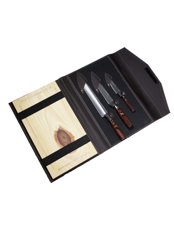 KIT Miguel Nieto x 3 cuchillos Gaucho + Funda + Tabla